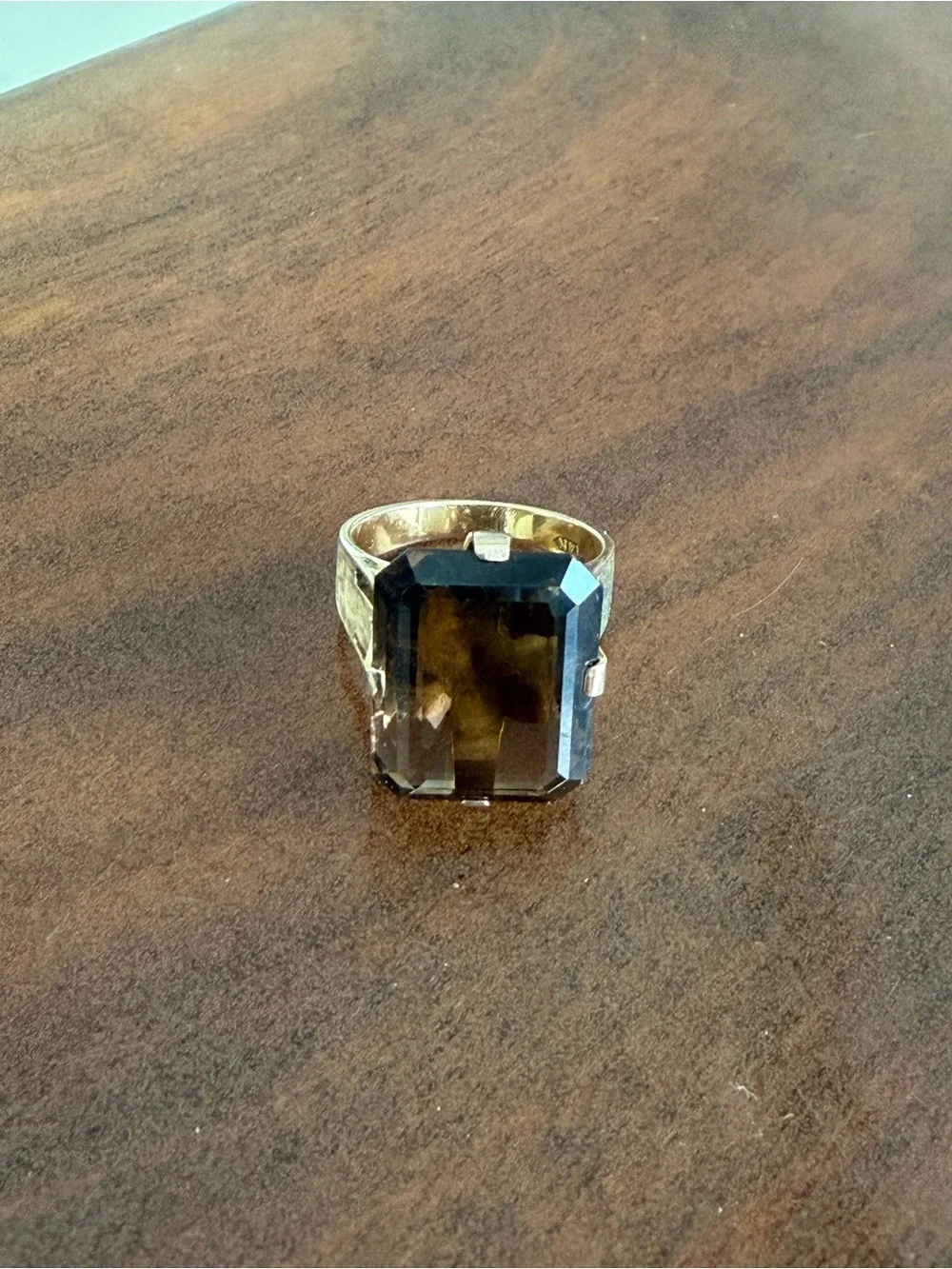 Vintage 9k Brushed Gold with Emerald-Cut Smoky Quartz Cocktail Ring